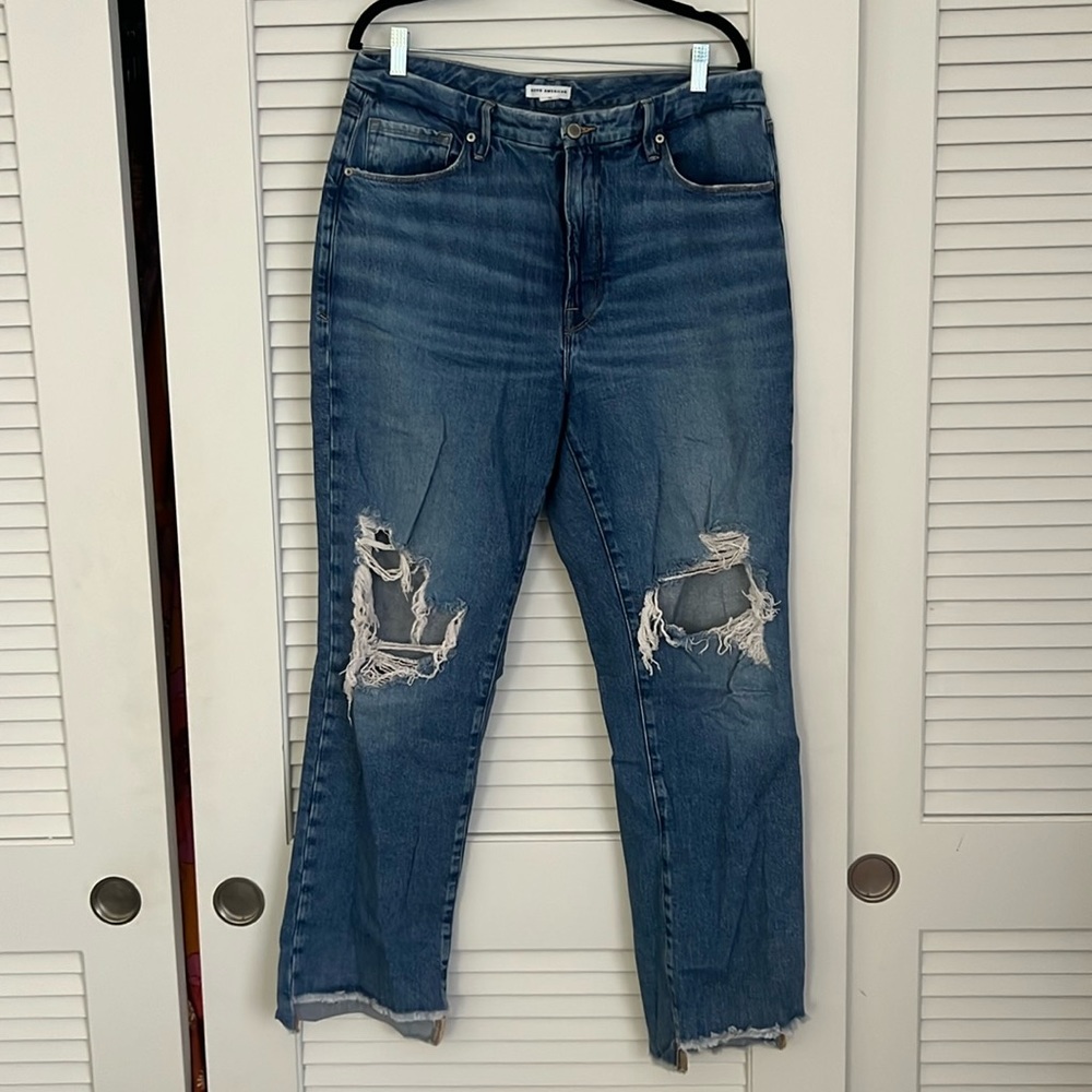 Good American Good Icon High Waist Step Hem Bootcut Jeans Size 15